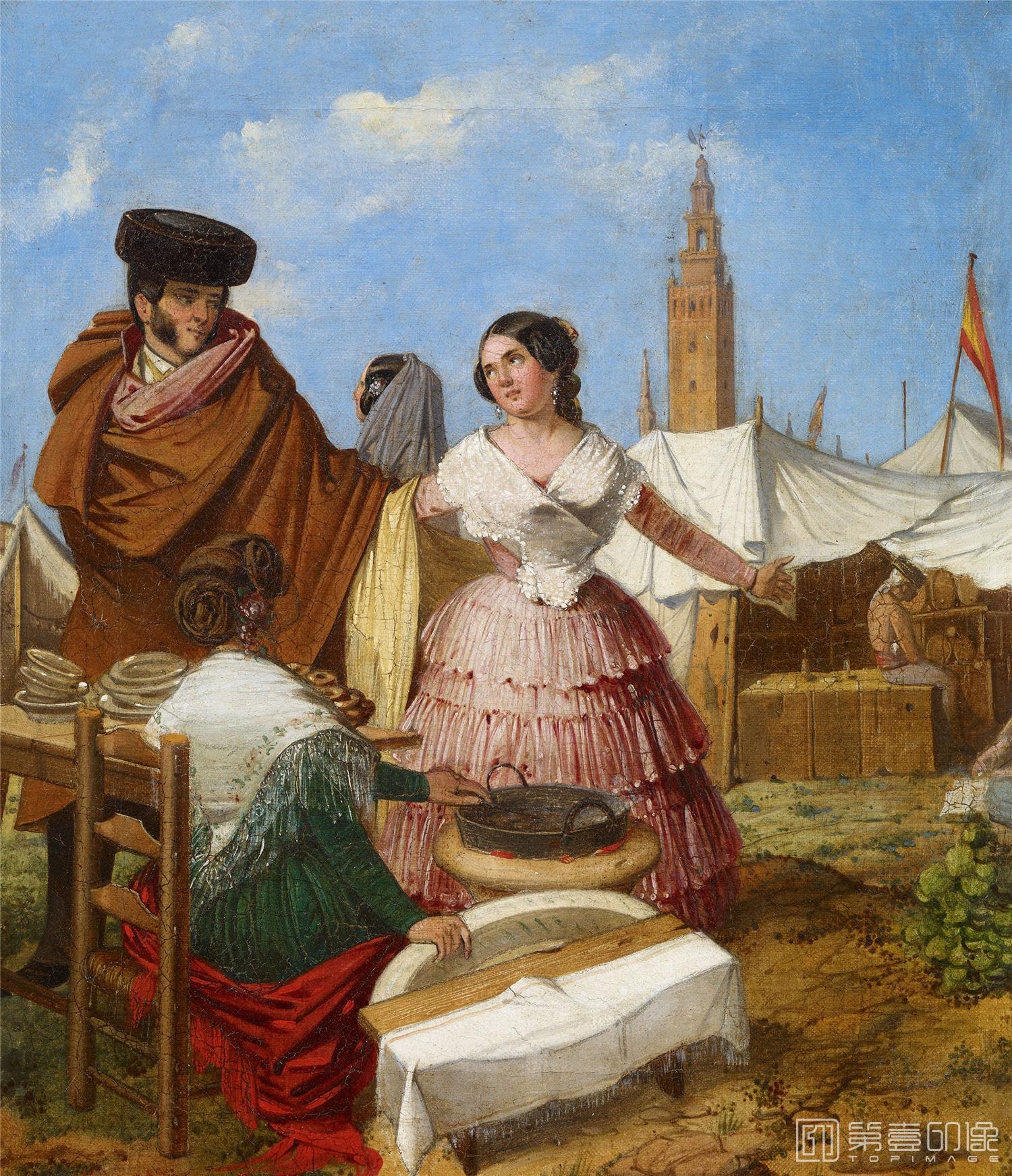 油画-西班牙喀门蒂森美术馆-rafael benjumea courting at a ring